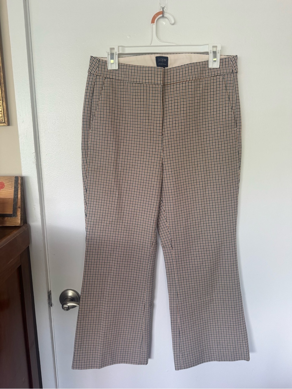 J. Crew Brown and Navy Micro-Check Bootcut Pants